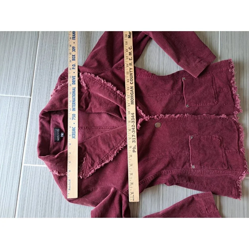 Y2K Wet Seal Corduroy Blazer Jacket Women's Small Burgundy Academia Raw Hem